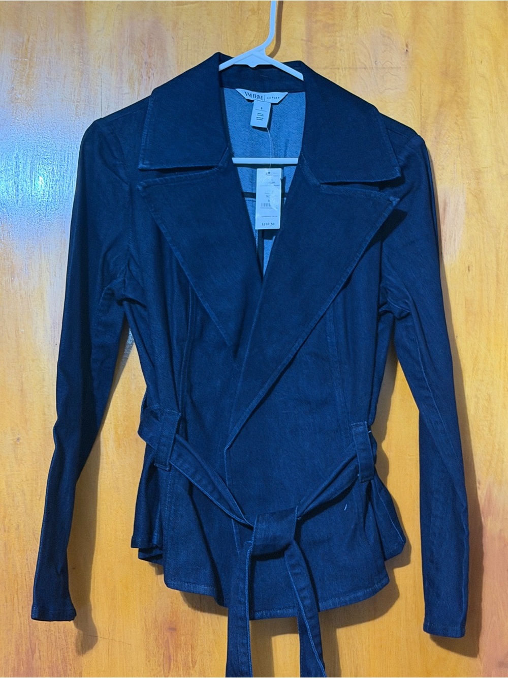 White House Black Market Blue DENIM Belted Wrap Jacket Blazer NWT Retail $110